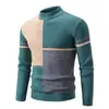 Suéter Jacquard Geométrico Bloque de Color de Cuello Medio Alto para Hombre Otoño e Invierno Bloque de Color Textura Manga Larga Casual Prendas de Punto