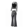 Conjunto de Yoga para Mujer Otoño Nuevo Top Cruzado de Manga Larga Conjunto Real de Dos Piezas Falda Pantalones Pilates Fitness Deporte Conjunto de Dos Piezas