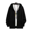 Suéter com Capuz Masculino Outono e Inverno Cardigã com Zíper tamanho grande Cor Sólida Solto Moletom Fashionável com forro de fleece Jaqueta Quente