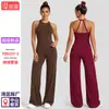 Conjunto de yoga transfronteiriço com regata esportiva de gola halter para mulheres e conjunto de calças esportivas casuais para corrida e yoga