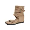 Altura Interna de 8cm - Fivela Retro Estilo Hong Kong Abertura na Ponta Altura Interna 2026 Verão Botas Frescas Celebridade da Internet Versátil Botas de Cano Curto Femininas