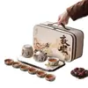 Conjunto de Chá Kung Fu de Porcelana Branca Dunhuang Vintage de Luxo Conjunto de Chá de Viagem Caixa de Presente para Casa Lembrança