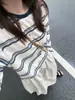 Top externo leve de Lyocell com blocos de cor para primavera, verão e outono, saída de praia listrada estilo coreano com proteção solar, camiseta relaxada de manga longa