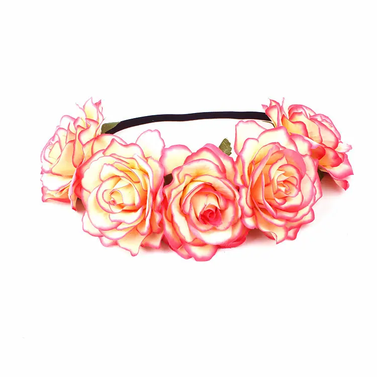 11cm5朵包芯玫瑰花黑色发带 玫粉色
