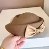 Estilo Hepburn Cadena de Perlas Malla Lazo Top Cóncavo Boina Niños Otoño e Invierno Lana Australiana Sombrero de Copa Doble Modo Sombrero de Fieltro Moda