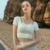 Camiseta deportiva de dos piezas de manga corta con cuello halter para exteriores de primavera y verano, ropa de yoga y fitness para mujer