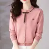 Nova Moda Outono e Inverno Gola Redonda Malha Fashion com Cadarço Design de Cor Pura Malha de Manga Longa Camisa Base Versátil Feminina