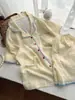 Pijama de Encaje de Concha de Alto Gama a Cuadros Amarillos para Mujer Verano Manga Corta con Pantalones Cortos Conjunto Ropa para Dormitorio Estudiantil y Hogar