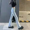 Jeans Micro Lara Color Claro para Mujer Talla Grande Pantalones de Pierna Ancha chic Ajustados Elásticos Ceñidos Versátiles Cintura Alta Pantalones de Campana