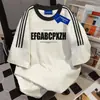 Camiseta de Algodão Puro Pesado com Três Listras da Moda, Manga Curta, para Homens e Mulheres, Verão, Comprimento Médio, Gola Redonda, Modelo Solto, Moda Estilo Ins