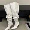 Botas altas de tacón grueso de moda para chica, estilo europeo y americano adelgazante, botas largas negras para mujer, botas altas hasta la rodilla de punta