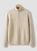 Suéter de Punto con Media Cremallera para Hombre Otoño e Invierno Tejido de Canalé Vertical Capa Base de Cuello Alto para Hombre Top Casual
