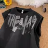 Chal sin mangas estilo americano para hombre, Sudadera vintage para gimnasio, Ante sintético de peso pesado, Sensación de alta gama, Camiseta sin mangas de corte holgado