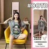 Pijama de Algodão Nuvem Versão Coreana 2026 com Bojo, Conjunto Duplo Curto Popular de Verão com Estampa de Desenho Animado para Mulheres, Estilo Fofo