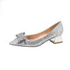 Zapatos de Boda Franceses de Tacón Grueso, Zapatos de Novia, Vestido de Boda Principal Xiuhe, Dos Usos, No Cansan, Zapatos de Tacón Medio con Lazo de Cristal