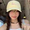 Boné Amarelo Pequeno Floral Estilo Coreano para Mulheres, Novo Modelo Primavera/Verão 2025, Chapéu Diário com Toque de Luxo, Boné Aba Reta para Circunferência Craniana Grande