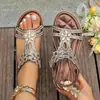 Sandalias Planas de Verano Talla Grande Bohemias con Flor de Pedrería Elásticas Peep-Toe para Mujer Venta al por Mayor Amazon