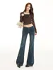 YECHUAN # Calça jeans flare cintura baixa estilo americano para mulheres, modeladora e que alonga as pernas, com design justo e elástico