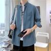 Primavera e Outono Nova Camisa Masculina de manga comprida Casual Hong Kong Estilo Japonês Estilo Loose Tooling Shirt Trendy Brand Casaco Masculino Trendy