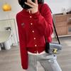 Nuevo cárdigan de lana 100% de principios de otoño europeo para mujer, cuello redondo, bordado, corto, holgado, casual, chaqueta de punto versátil