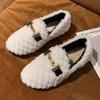 Zapatos de Frijol Estilo Nuevo para Mujer Otoño e Invierno Forrados de Felpa Zapatos de Algodón para Mujer Interior Suela Suave Bolsa con Pantuflas de Algodón de Moda Combinan con Todo Zapatos de Pompones para Mujer