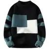 Suéter de punto de dos piezas falsas con bloques de color para otoño e invierno para niños, adolescentes y estudiantes, top de punto holgado, elegante y moderno