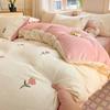 Conjunto de Quatro Peças de Cama de Veludo Leiteiro Cobertor de Veludo Coral de Flanela Novo Outono e Inverno 2025 Espessado Quente Lençóis de Cama Conjunto de Três Peças
