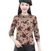 2024 Elegante Novo Estilo Mãe Manga Longa Meia-idade e Idosos Bottoming Camisa Elegante Estampado Moda Curta T-shirt Top para Mulheres
