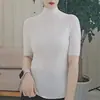 Camiseta Base Sin Costuras de Punto 100% Lana Nueva para Primavera y Otoño, 120s Suave y Ceroso, 18 Agujas, Ajuste Delgado, Suéter Interior de Lana para Mujer