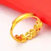 Vietnam Sha Oro Pareja Hombres y Mujeres Flor Oro Chapado Anillo Vivo Rama Dorada Hoja de Jade Anillo Abierto Desvaneciéndose por Mucho Tiempo
