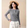 Coleção Outono 2026: Top Emagrecedor de Cashmere de Alta Qualidade, Estilo Coreano, Gola Redonda, Manga Longa, Suéter de Tricô Cinza Claro para Mulheres