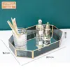 Bandeja de Armazenamento de Vidro Espelhado Europeu Ins Decoração de Entrada Escandinava Ornamentos Bandeja de Joias Bandeja para Cosméticos Perfume Borda Dourada