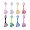 En stock al por mayor bola rosa brillante varilla de acero suave para hígado clavo de ombligo anillo de ombligo acrílico brillante europeo y americano fabricante de piercing corporal
