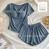 Pijama Enrugado Bolha Camisola Feminina Manga Curta Coreana Solta Coreana Solta Fofa Coração de Menina Alça Roupas de Casa Atacado Transfronteiriço