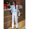 Conjunto de Ropa de Primavera para Mujer: Conjunto de Dos Piezas de Suéter de Punto con Bloques de Color Rayado y Jeans Rectos que Alargan las Piernas Tendencia