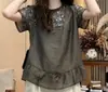 Elegante blusa de verão feminina plus size com estampa floral, estilo duas peças, manga curta, nova, para mulheres plus size, moderna, jovial, esconde a barriga, modeladora