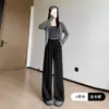9905 Pantalones Anchos con Cordón Retro para Mujer Otoño Invierno Holgados Adelgazantes Casuales Cintura Alta Caída Estilo Perezoso Pierna Recta Largos