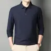 Camiseta de Manga Larga Lisa Sin Costuras para Hombre 2025 Otoño Nuevo Estilo Top con Cuello Polo Ropa de Papá Camisa Polo de Seda Helada Ropa para Hombre