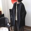 Jaqueta Trench Coat Preto para Mulheres com Design Sombrio de Nicho, Atitude Silhueta Estilo Japonês Transfronteiriço, Gola Redonda Solta Relaxada