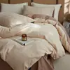 Tela nueva, cálida y suave~ ligeramente cepillada, sin pelusa, juego de cuatro piezas 100% algodón. Diseño jacquard con estética americana, cálido y cómodo para dormir, algodón puro para otoño e invierno
