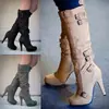 Novas Botas Femininas Outono e Inverno Comércio Exterior wish Amazon Tamanhos Grandes 40-43 Sapatos Botas de Cavaleiro de Salto Alto