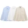 Deeabae 2025 Primavera Mujer Lino Holgada Sencilla Manga Larga Solapa Camisa Top 8372058