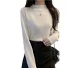 Suéter de Punto Elegante de Color Sólido con Mangas Largas para Mujer Invierno 2025 Cuello Alto Sencillo Versátil Moda Vintage Top