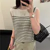 Chaleco de Punto de Hilo de Hielo y Lino Rayado Estilo Old Money para Mujer, Ropa de Abrigo de Verano, Top sin Mangas Casual Holgado Delgado Estilo Francés