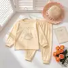 Conjunto de Pijama Infantil de Lã Outono Inverno Top com Laço Calça Jogger Macio Quente Roupa de Dormir Camada Base Conjunto de Duas Peças