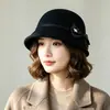 Sombrero de fieltro de lana para mujer Shao Heng, nuevo bombín negro, sombrero de pescador versátil de moda retro, sombrero de cubo de fieltro de lana
