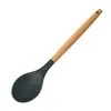 Cabo de madeira silicone grande denso colher de arroz colher de sopa doméstica cozinha colher de suplemento alimentar cabo longo antiaderente panela colher de fritar alta temperatura resistente
