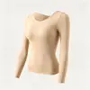 Top para Embellecer la Piel con Ácido Hialurónico para Mujer, Top de Manga Larga con Cuello Redondo, Capa Base con Almohadillas Fijas para Sujetador Incorporadas, Ropa Interior Ajustada, Top Delgado y Cálido