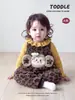Conjunto de invierno de moda con estampado de leopardo para niñas, suéter con cuello de volantes para bebé y conjunto de dos piezas de overol de dibujos animados, ropa de invierno elegante