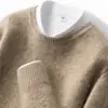 Suéter Masculino de Caxemira Espesso para Outono e Inverno Pulôver Masculino Gola Redonda Camisa de Base Cor Sólida Simples Versátil Malha Casual